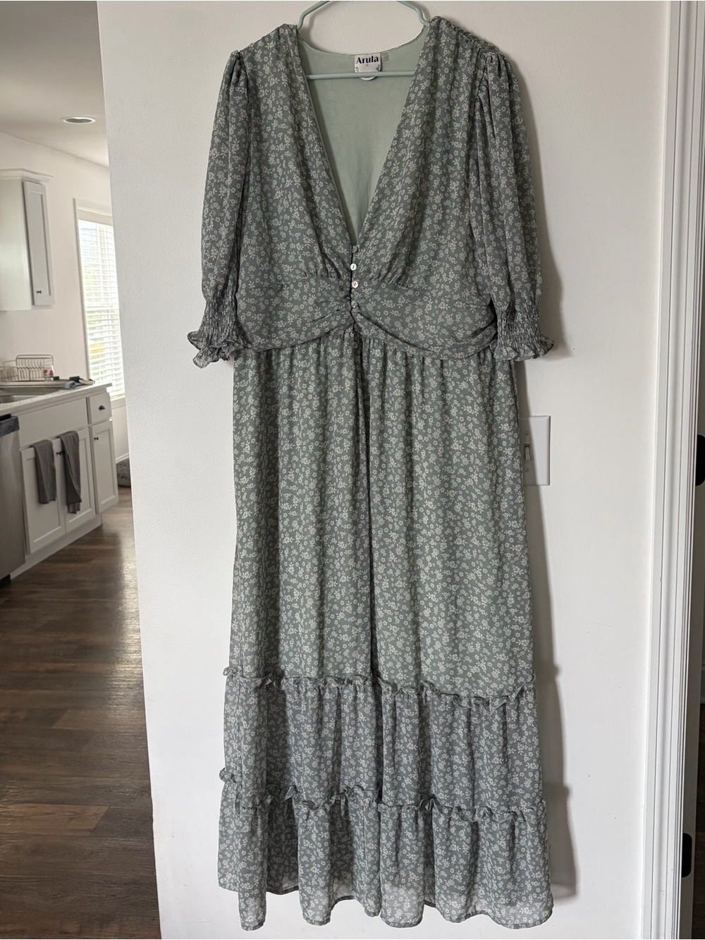 Arula Secret Garden Sage Floral Tiered Maxi Dress